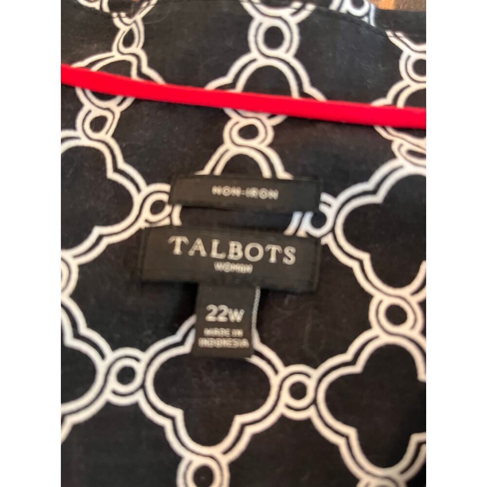 Talbots Woman Top Blouse 22W Plus Black White Short Sleeve Non Iron Geometric - Picture 2 of 9